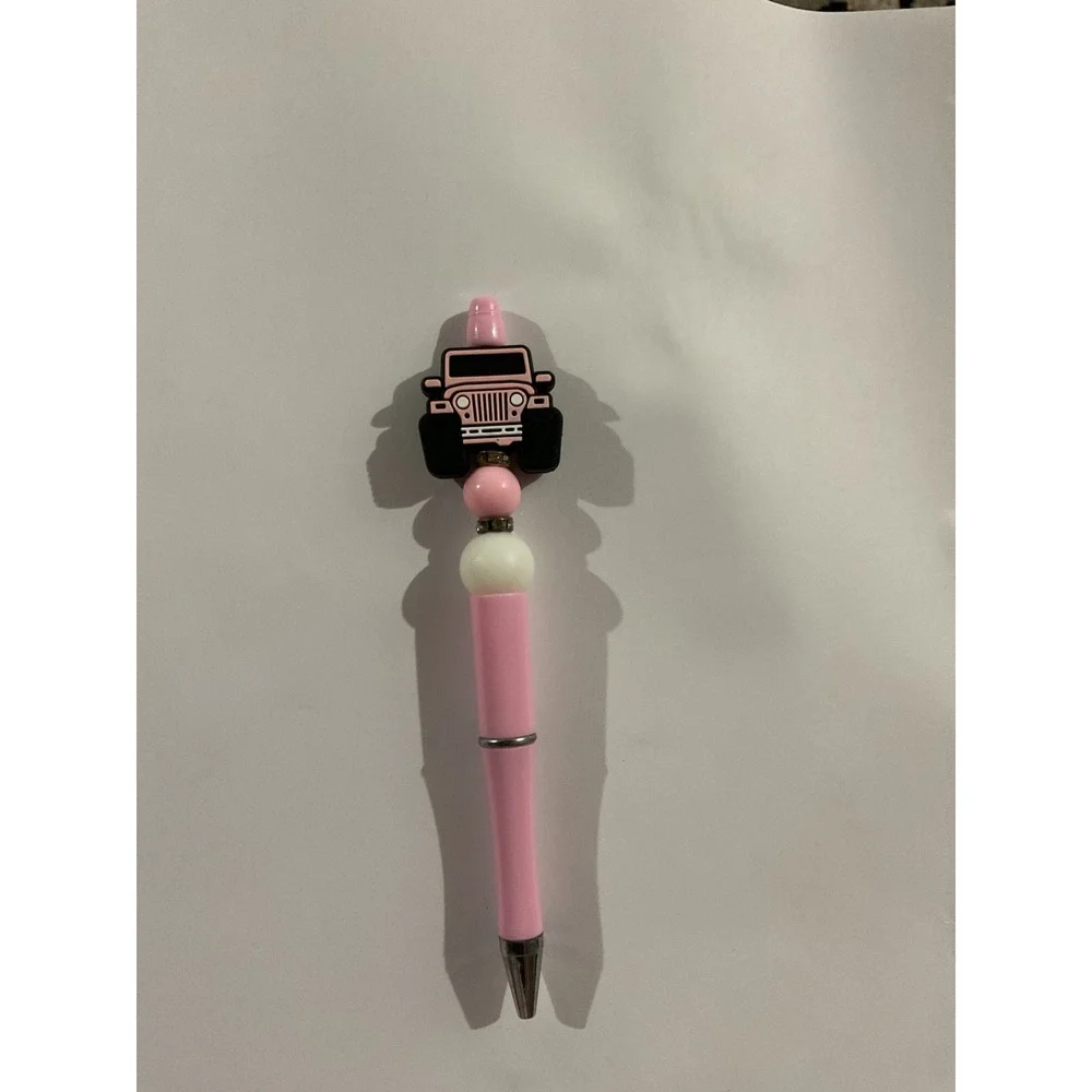 Pink Jeep Beaded Pen Silicone Focal Bead Truck Off Road Stationery Accessory